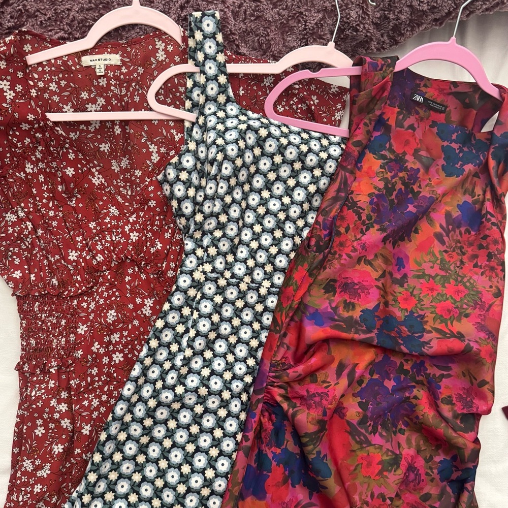 Zara Asymmetrical Dresses - Red, Blue, Multicolor